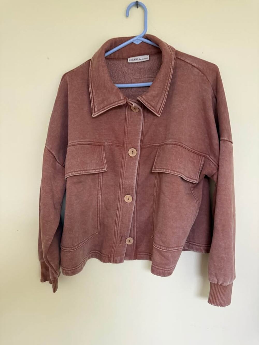 Zenana Women’s Mineral Wash Button Front Jacket Size Small Rust (as32b3)
